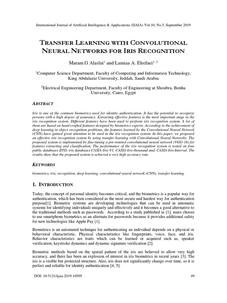 Transfer Learning With Convolutional Neural Networks For Iris