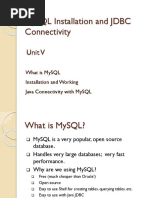 Mysql Installation and JDBC Connectivity: Unit V