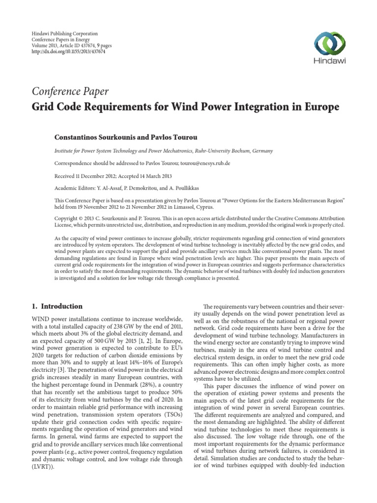 Grid Code Requirements For Wind Power Integration 1grid Code ...