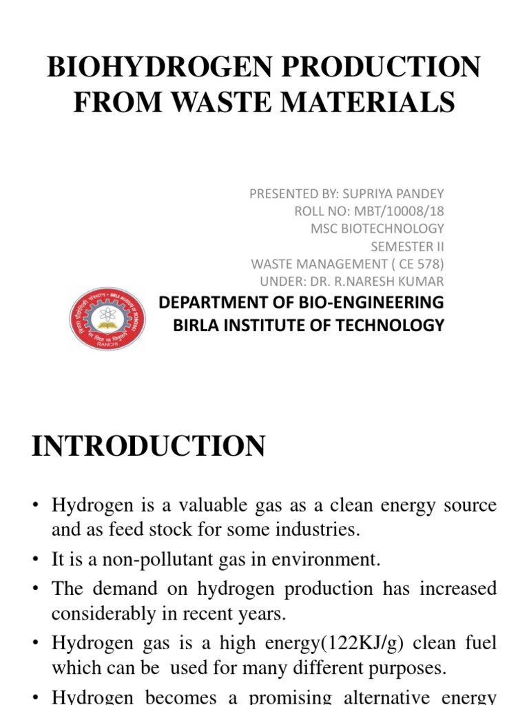 Biohydrogen Production from Waste Materials | PDF | Hydrogen ...