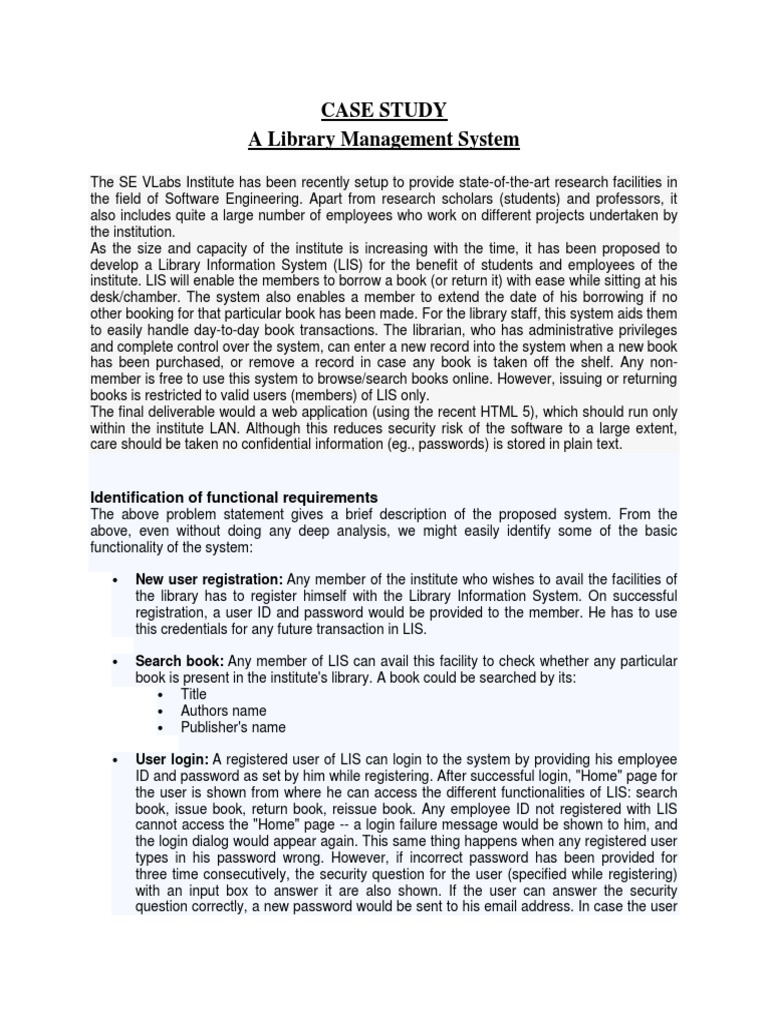 Library Management System Requirements | PDF | Password | Libraries