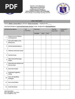 Daily Task Sheet