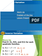 Inverse Variation: Warm Up Problem of The Day Lesson Presentation