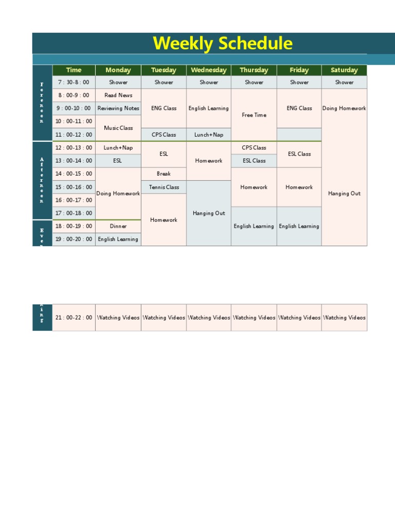 Weekly Study and Activity Schedule | PDF | Language Arts & Discipline ...