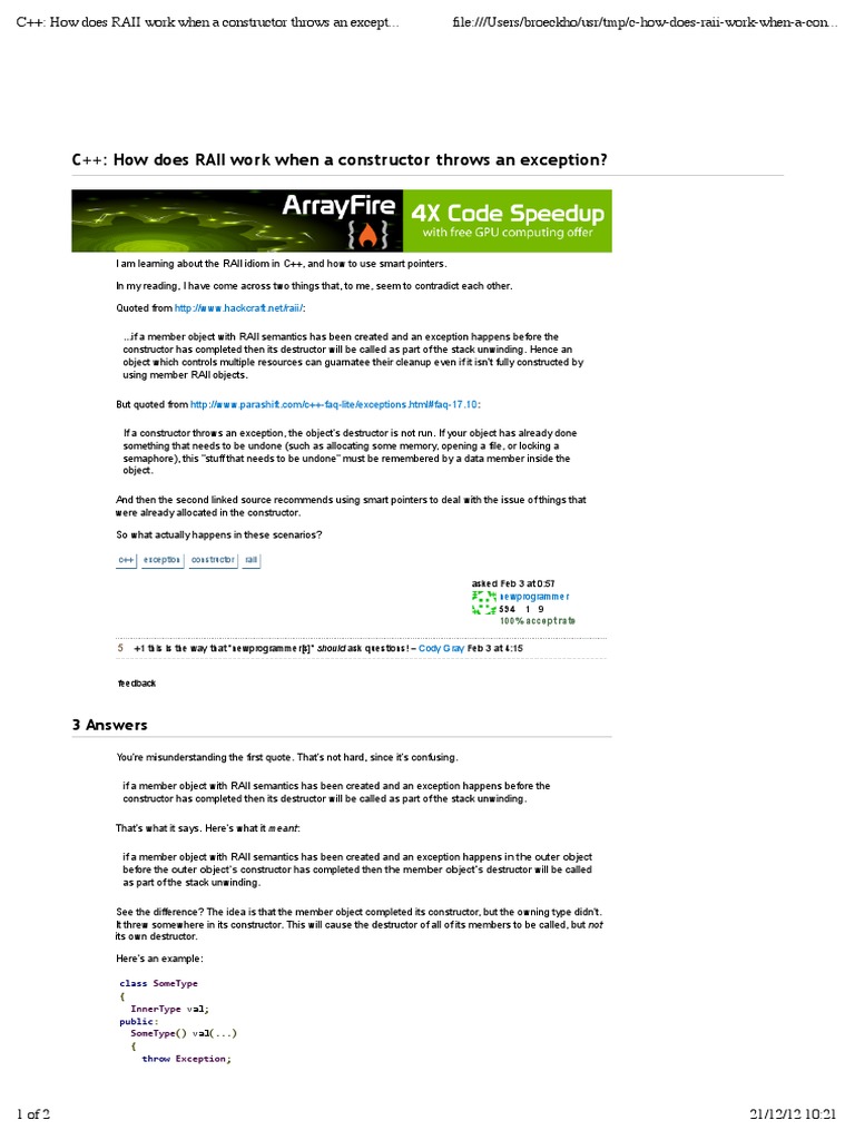 C++ How Does RAII Work When A Constructor Throws An Exception? PDF