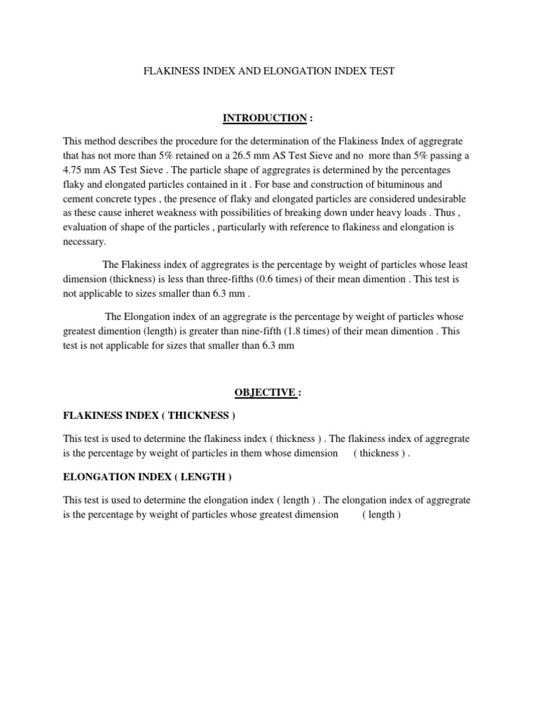 Flakiness Index and Elongation Index Test PDF Road Surface Asphalt