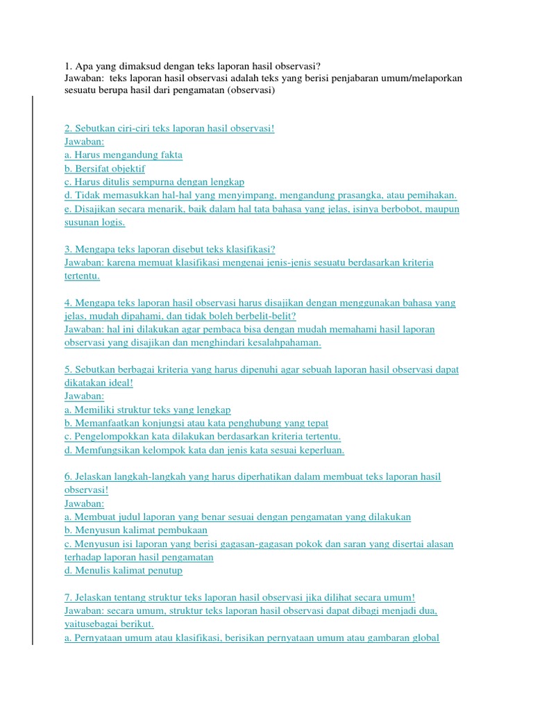 Sebut Dan Jelaskan Struktur Teks Laporan Hasil Observasi