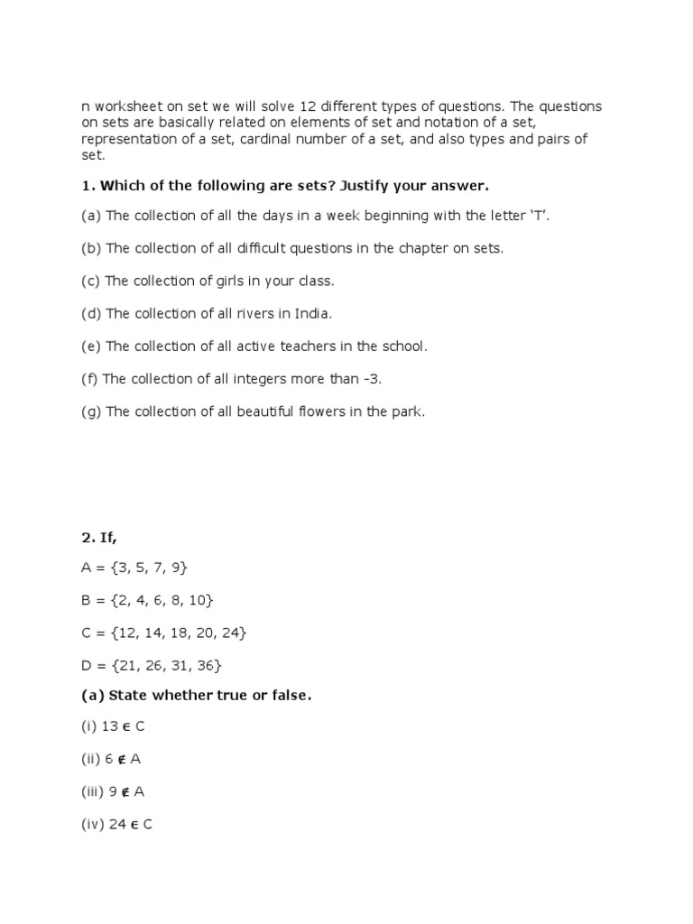 Types Of Sets Worksheet Topic Worksheets, Mathematics, 51 OFF