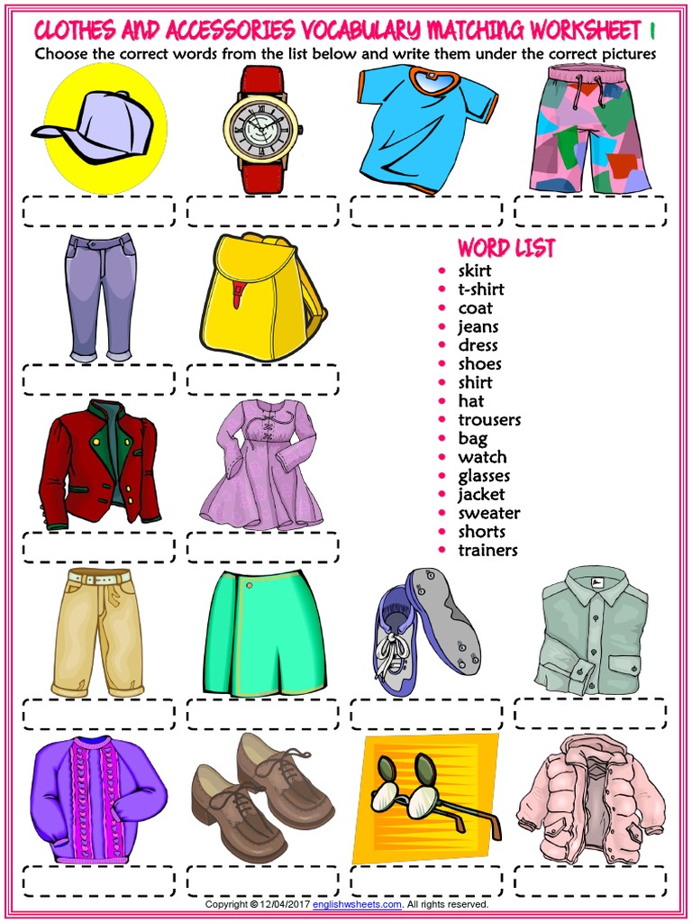 clothes-and-accessories-vocabulary-esl-matching-exercise-worksheets-for