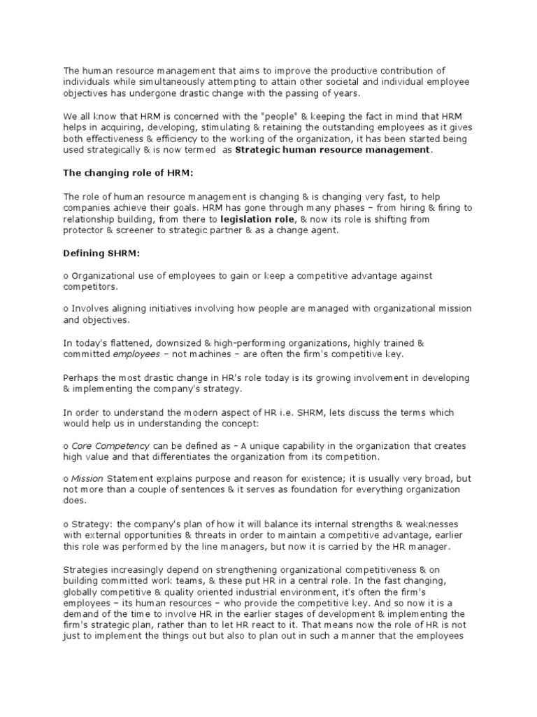 Strategic HRM: Evolving Roles | PDF | Human Resource Management ...