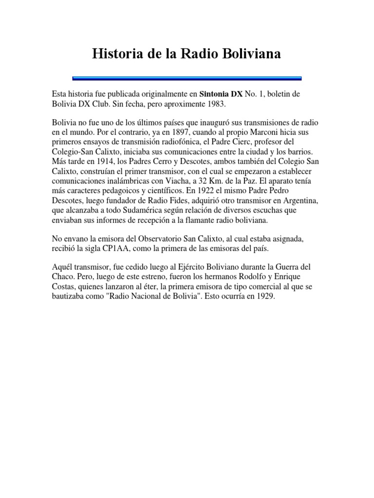 Historia de La Radio Boliviana PDF