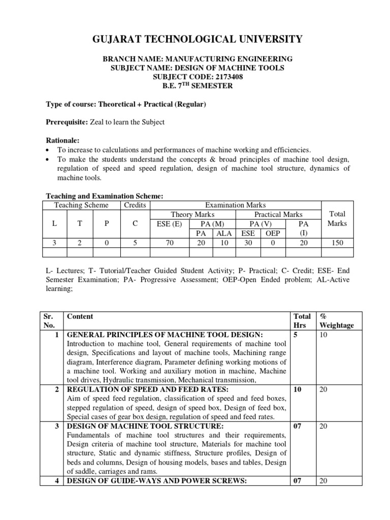 Machine Tool Design Course Overview | PDF | Machines | Machine Tool