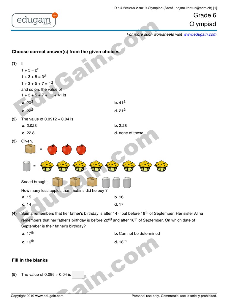 Math Olympiad Sample Questions | PDF