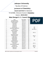 Jadavpur University Chemistry Merit List for B.Sc Admission 2018-2019