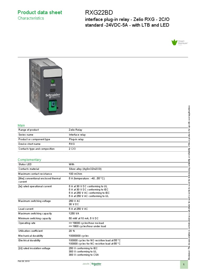 Zelio Electromechanical Relays - RXG22BD | PDF | Relay | Alternating ...