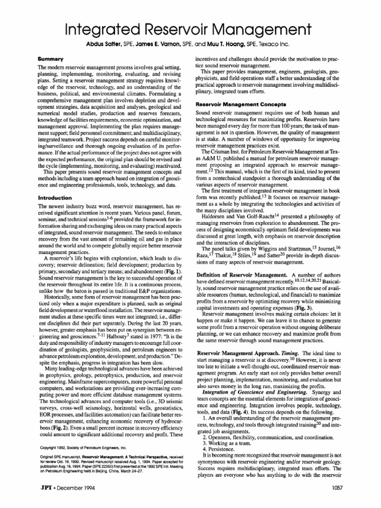 SPE-22350-PA - Integrated Reservoir Management PDF | PDF | Petroleum ...