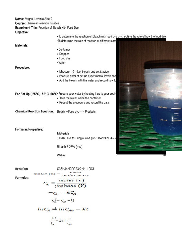 Che 411 Midterm Project Dye Pdf Reaction Rate Physical Chemistry