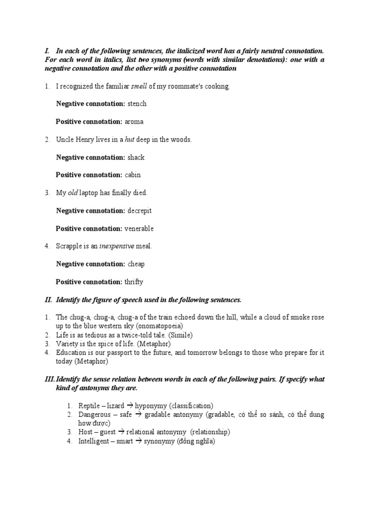 Negative Connotation Stench Positive Connotation Aroma PDF