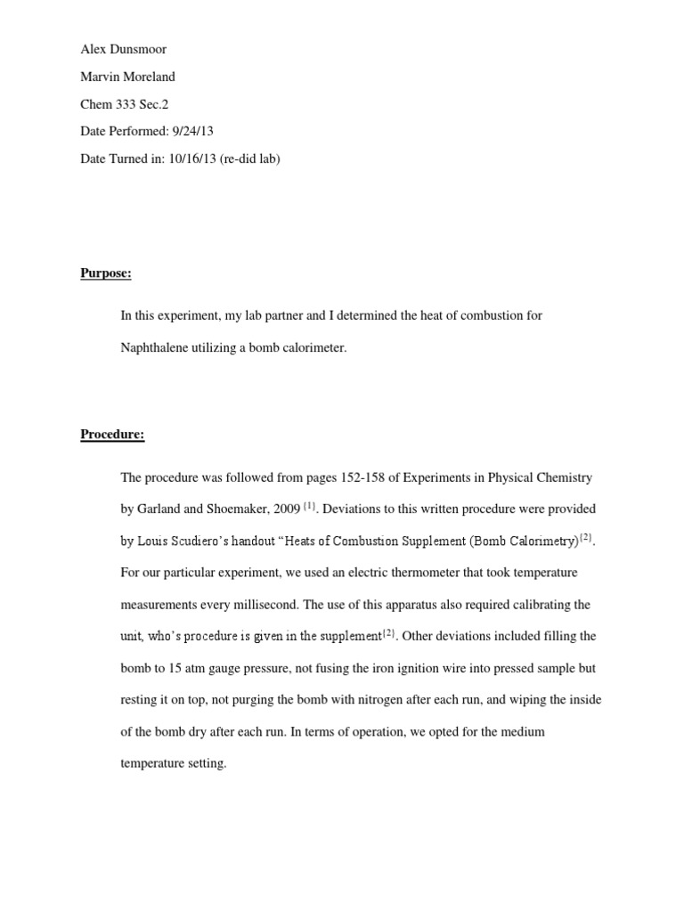 Heats of Combustion Report PDF Mechanics Branches Of Thermodynamics