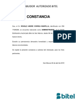 Constancia: Distribuidor Autorizado Bitel