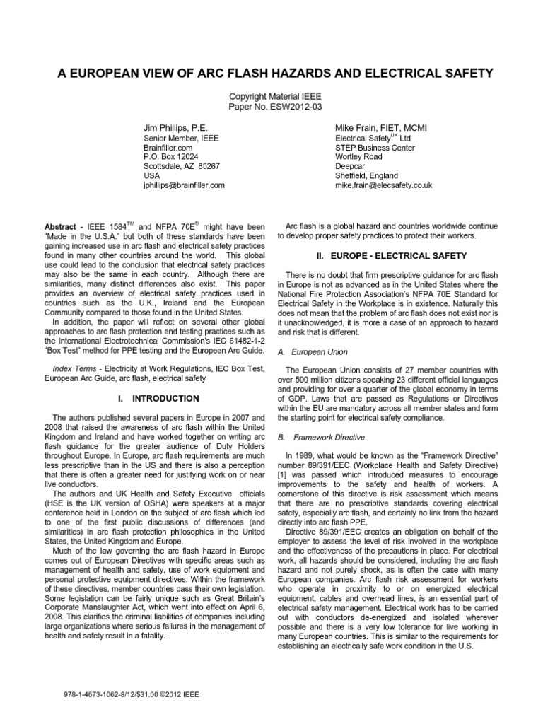 (Dwiky) A European View of Arc Flash Hazards and Electrical Safety ...