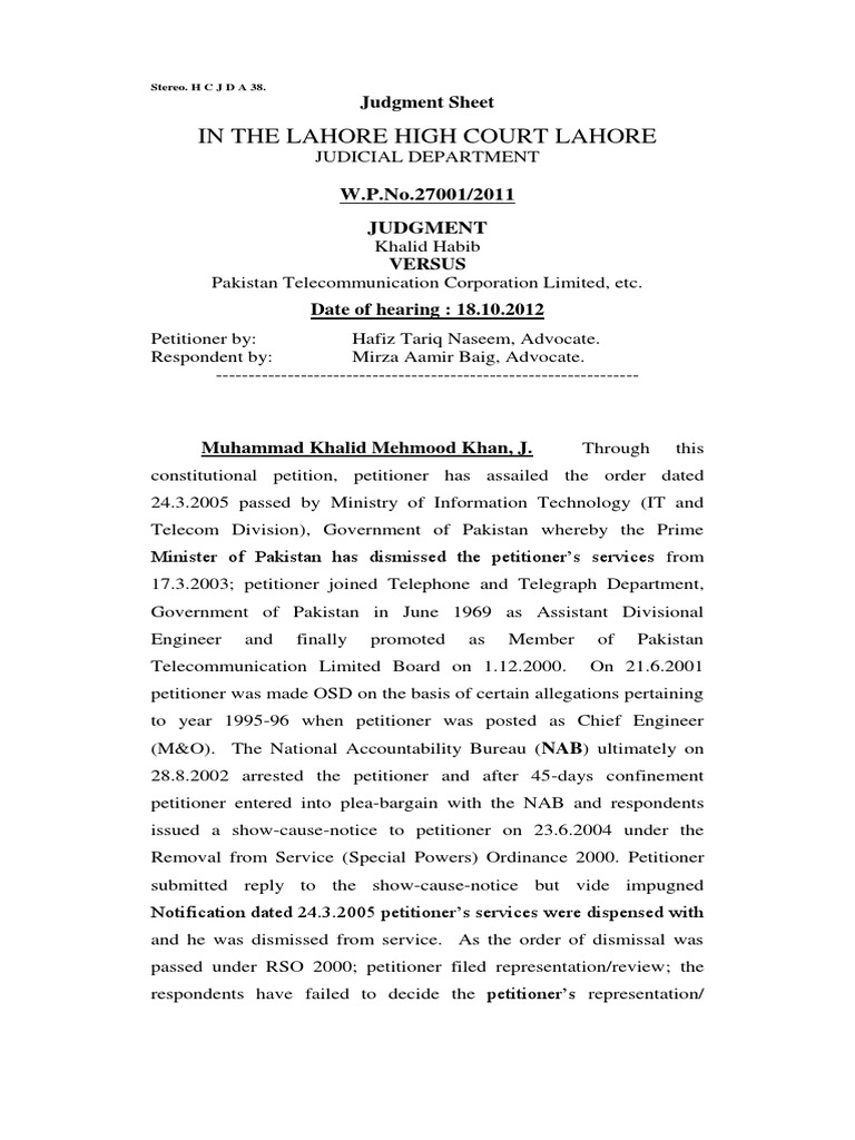 In The Lahore High Court Lahore: Judgment Sheet | PDF | Supreme Courts ...