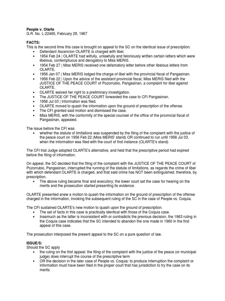 People V Olarte PDF Statute Of Limitations Judgment (Law)