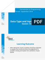 Data Type and Input/Output: Course: Introduction To Programming Effective Period: September 2018