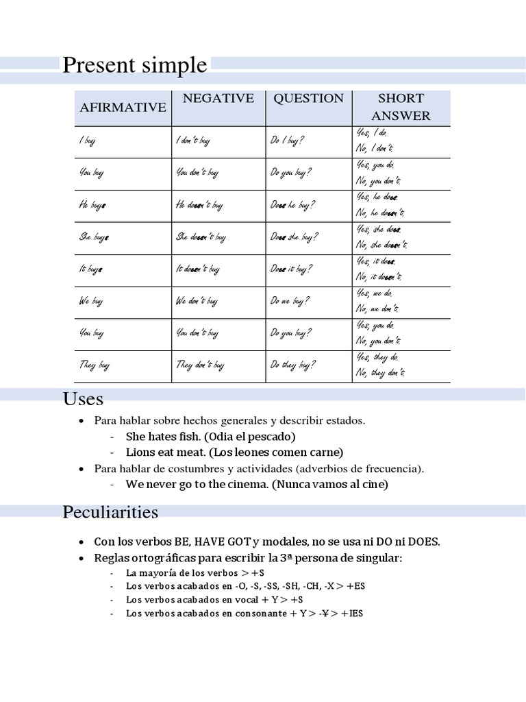 Present Simple Tense Guide | PDF