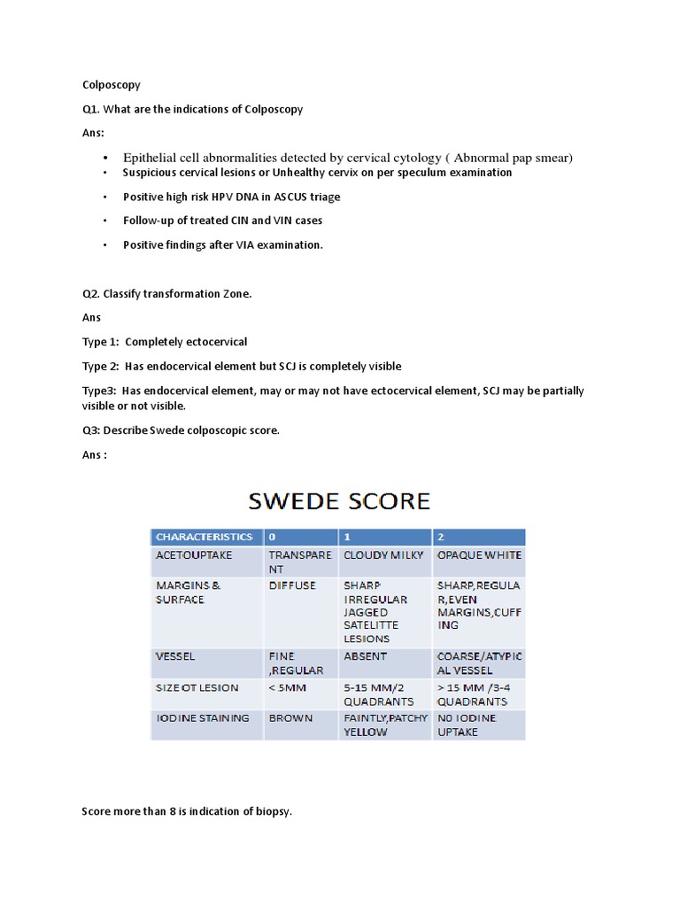 Colposcopy Indications and Findings Guide | PDF