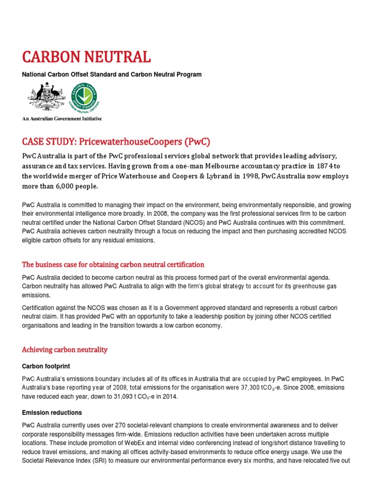 Case Study Pwc Pdf Pricewaterhouse Coopers Carbon Offset