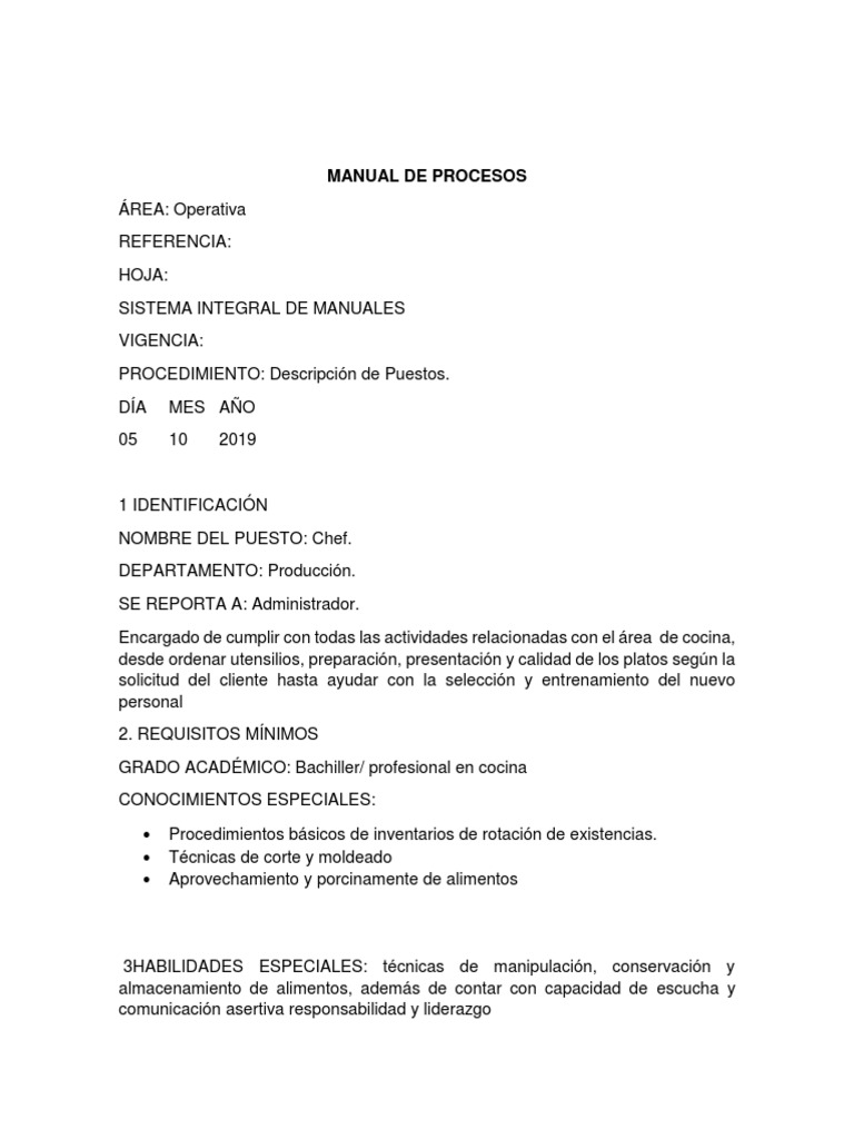 Funciones del Chef en Restaurante | PDF | Cocina | Alimentos