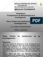 Criterio de Clasificacion de Investigaciones