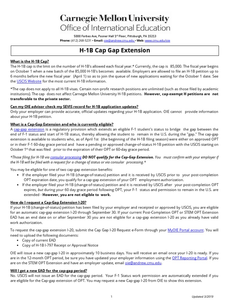 H1B Cap Gap Extension USCIS site Download Free PDF H 1 B Visa