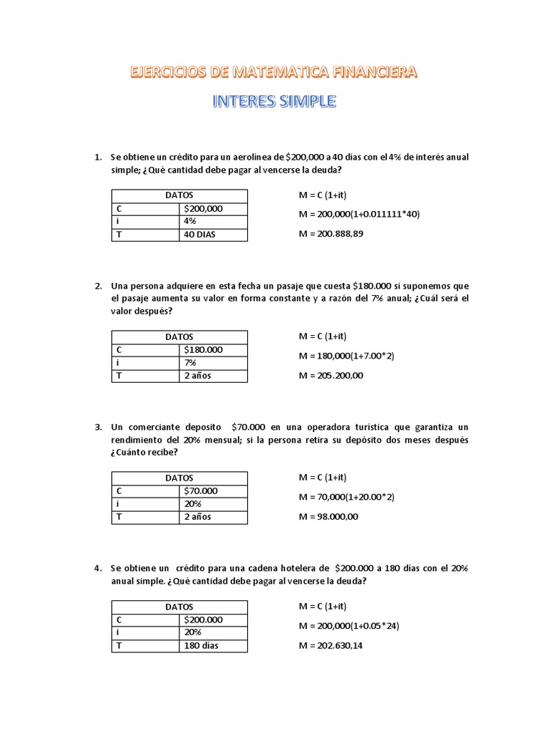 Ejercicios de Matematica Financiera | PDF | Economias | Business