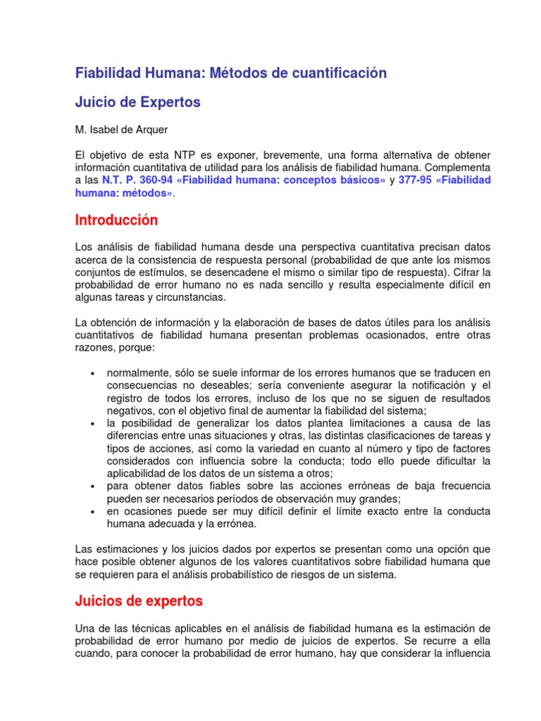 Fiabilidad Humana Con Juicio de Expertos PDF Ingeniería de
