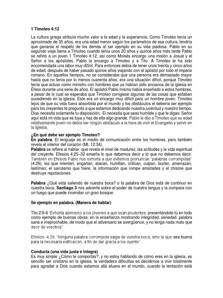1 Timoteo 4 Pdf Pablo El Apóstol Amor