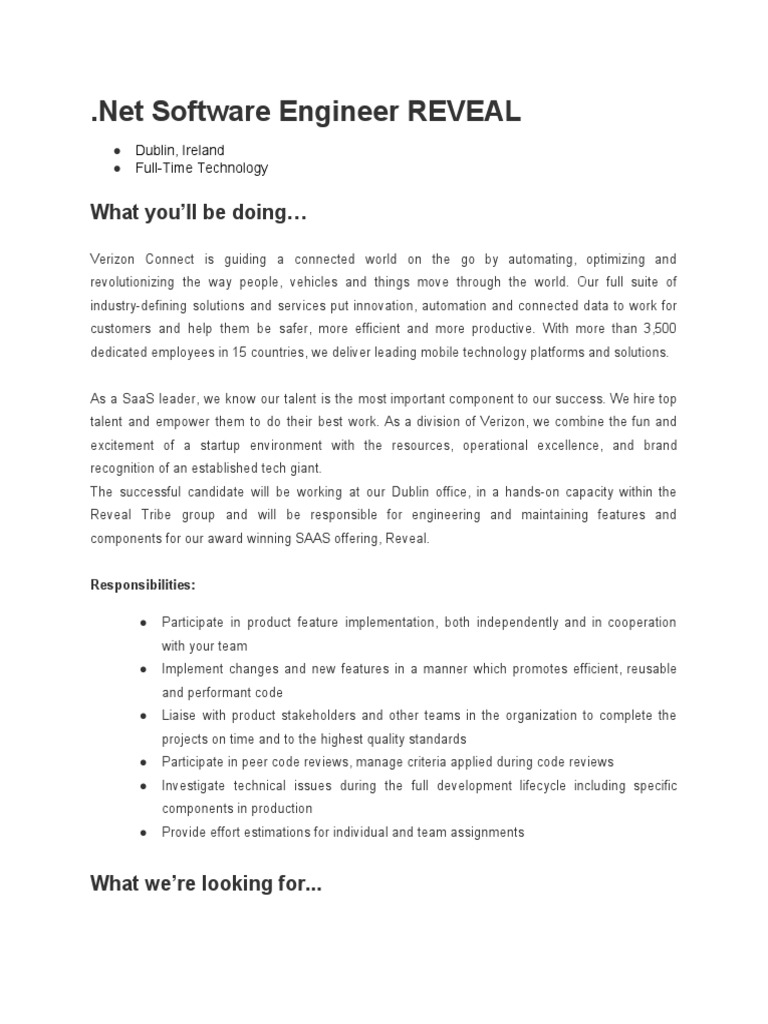 Net REVEAL Job Descripton PDF | PDF | Software Development | Software ...