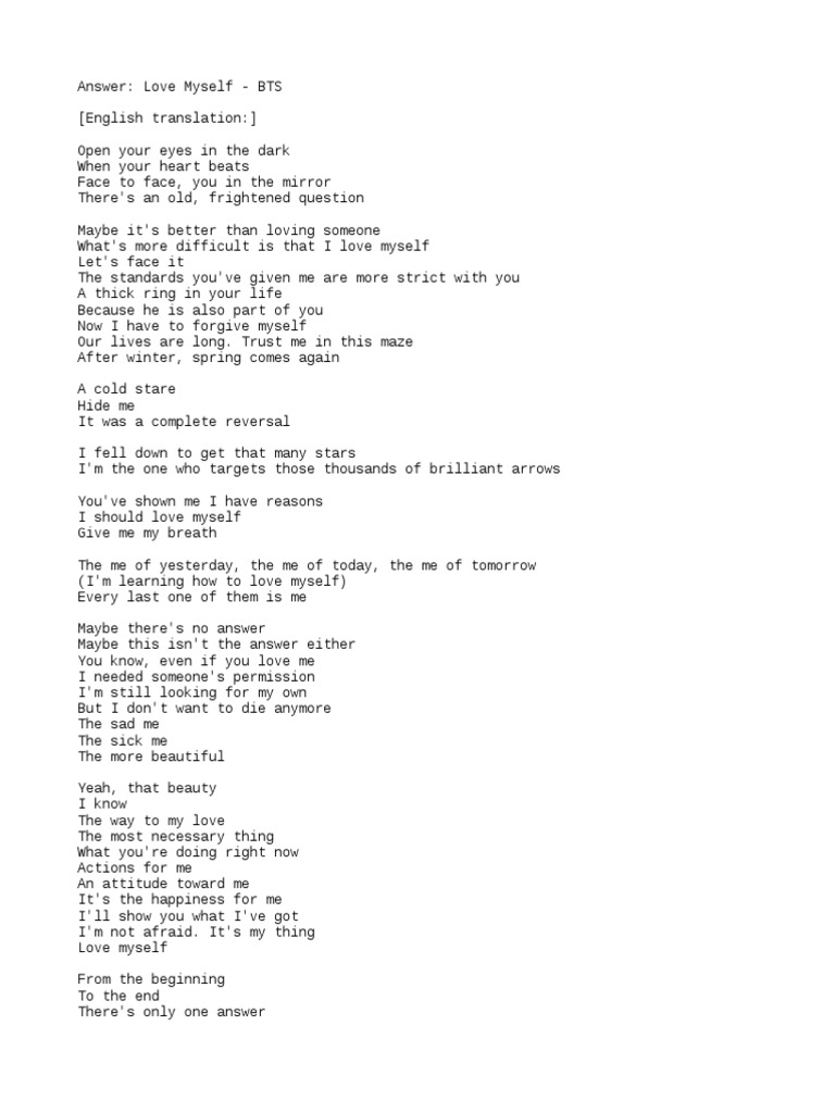 Bts Answer Love Myself Lyrics Eng Trans Txt