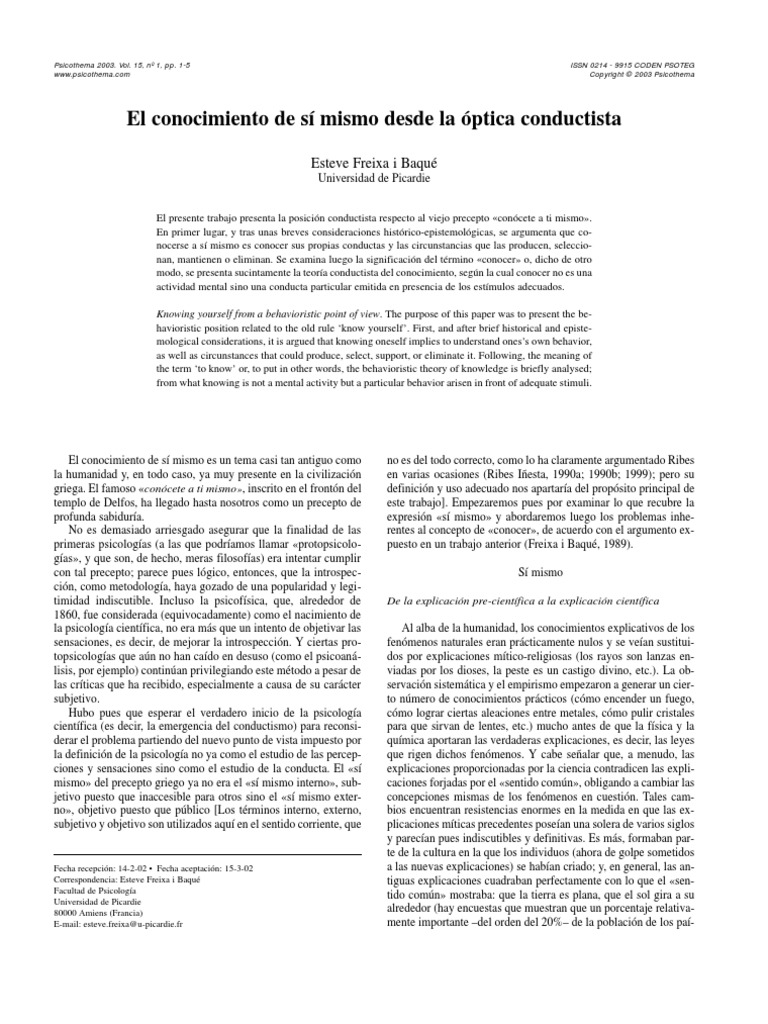El Conocimiento de Si Mismo | PDF | Conocimiento | Comportamiento