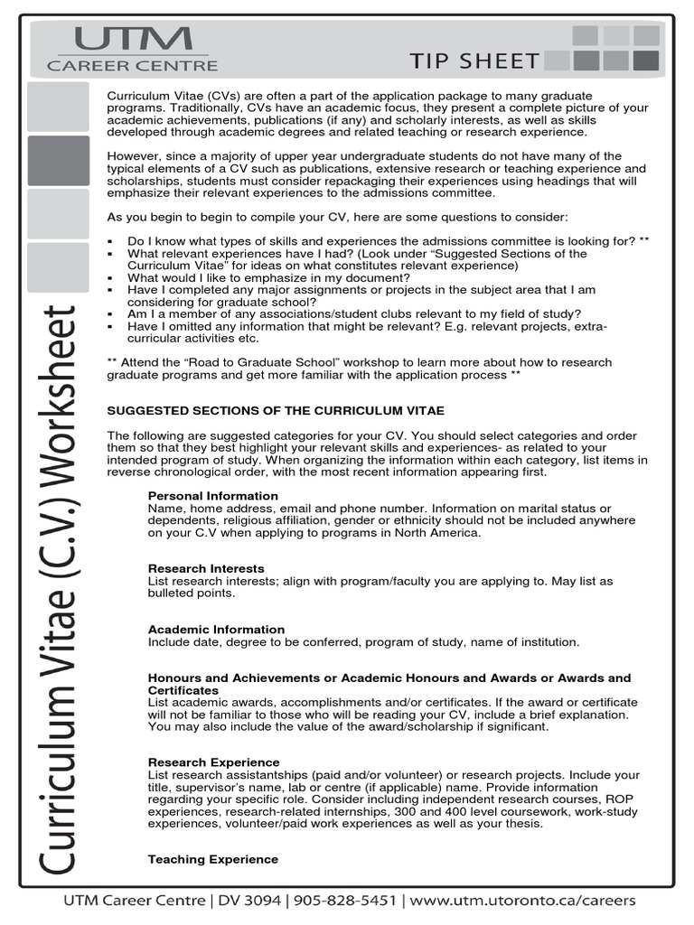 Curriculum Vitae CV Worksheet | Download Free PDF | Curriculum ...
