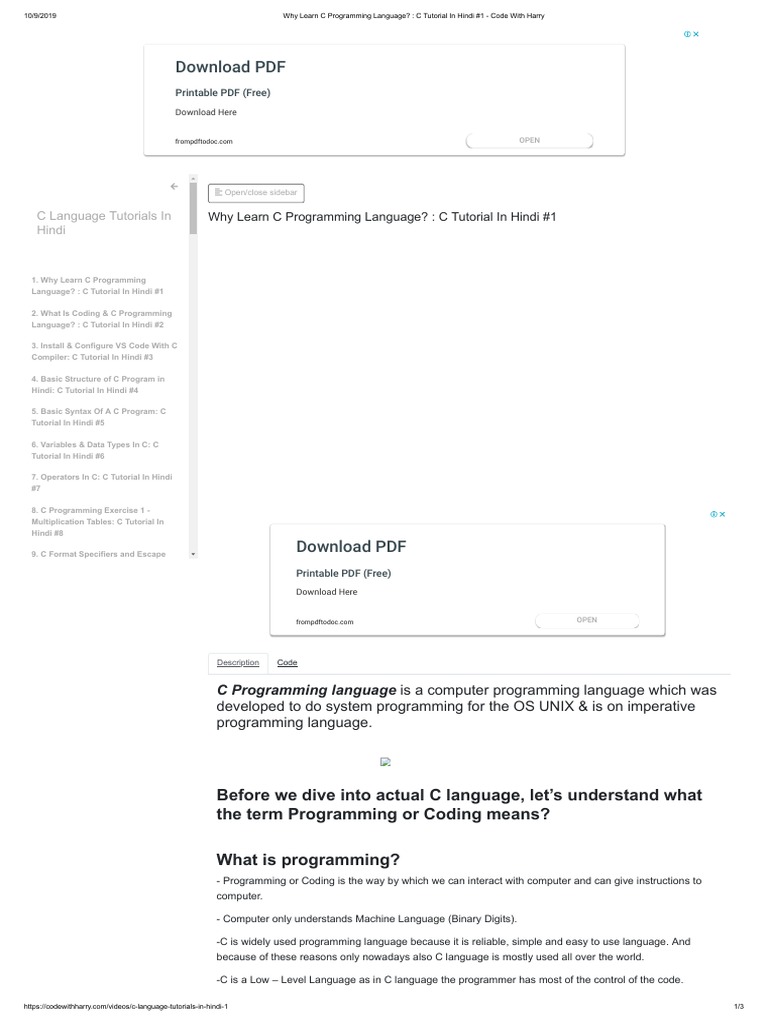 Why Learn C Programming Language - C Tutorial in Hindi #1 - Code With ...