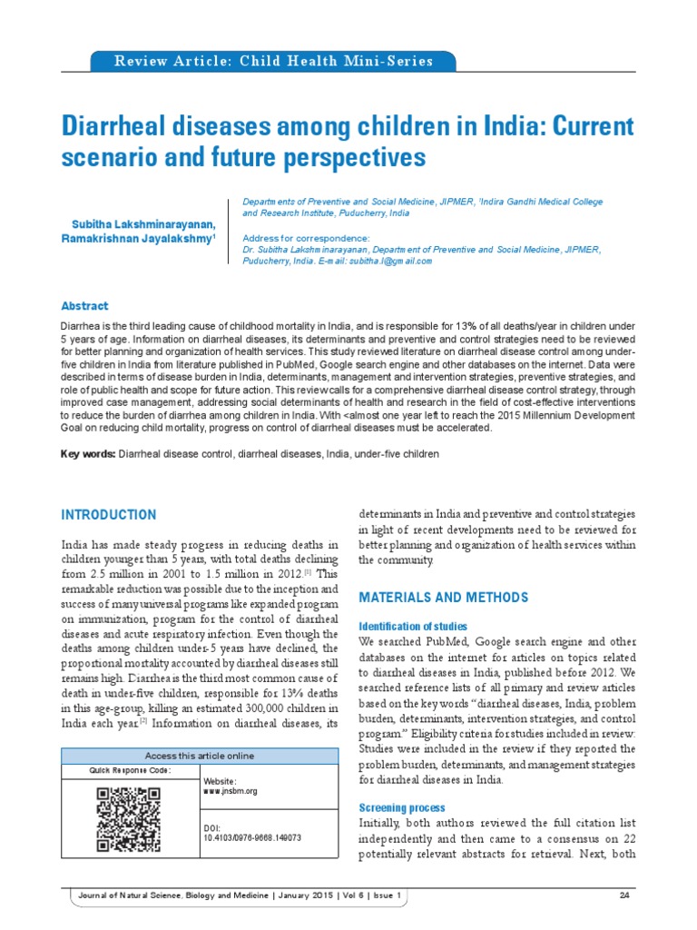 Diarrheal Diseases Among Children in India: Current Scenario and Future ...