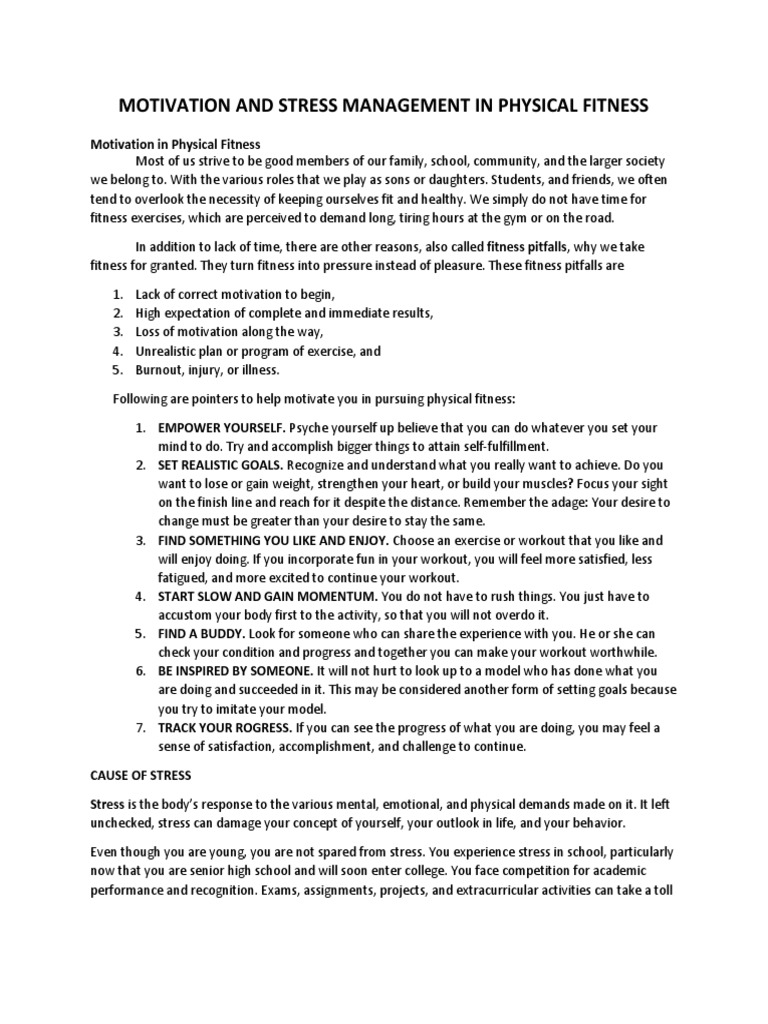 Motivation and Stress in Fitness | PDF | Relaxation (Psychology ...