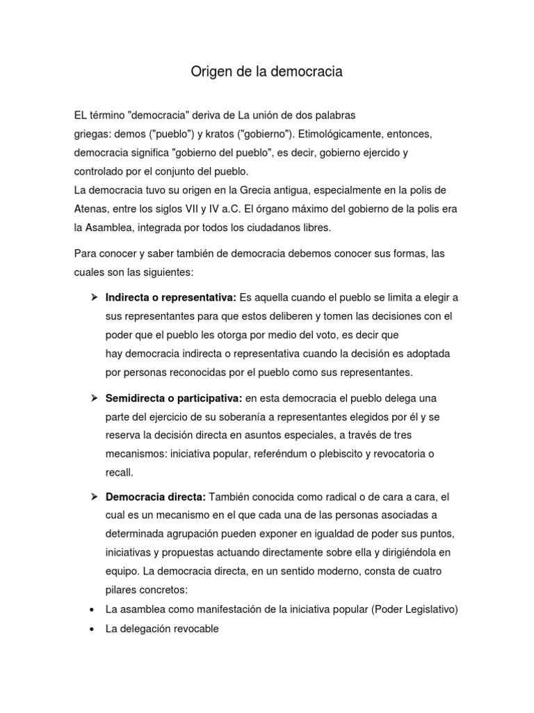 Origen y etimología de la democracia | PDF | Democracia | Ideologías ...