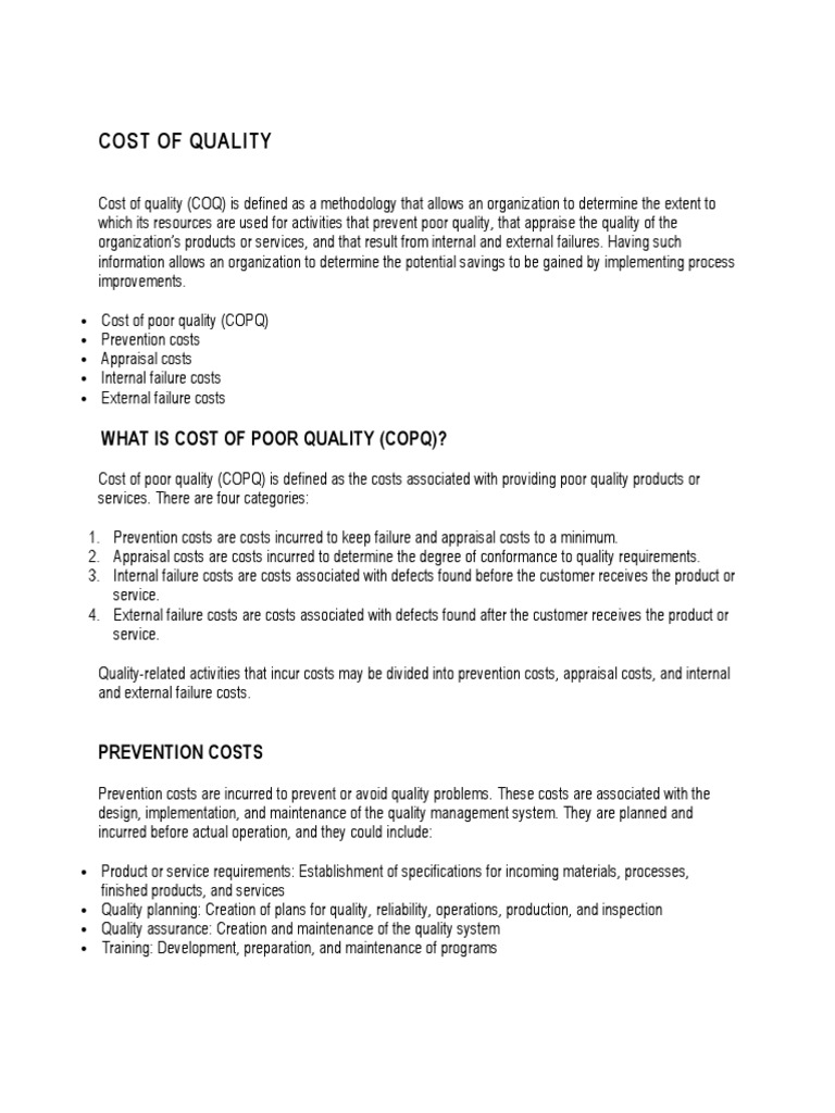 What Is Cost of Poor Quality (Copq) ? | PDF | Quality Management | Quality