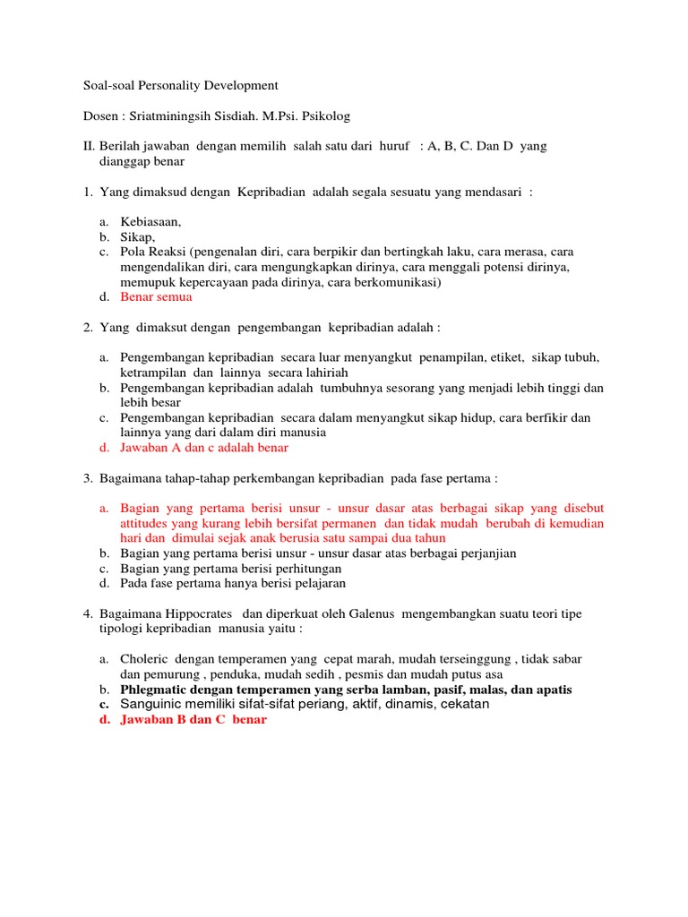 Soal Personality Dev Pdf