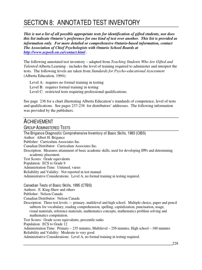 Canadian Standardized Tests and Scores PDF Test (Assessment