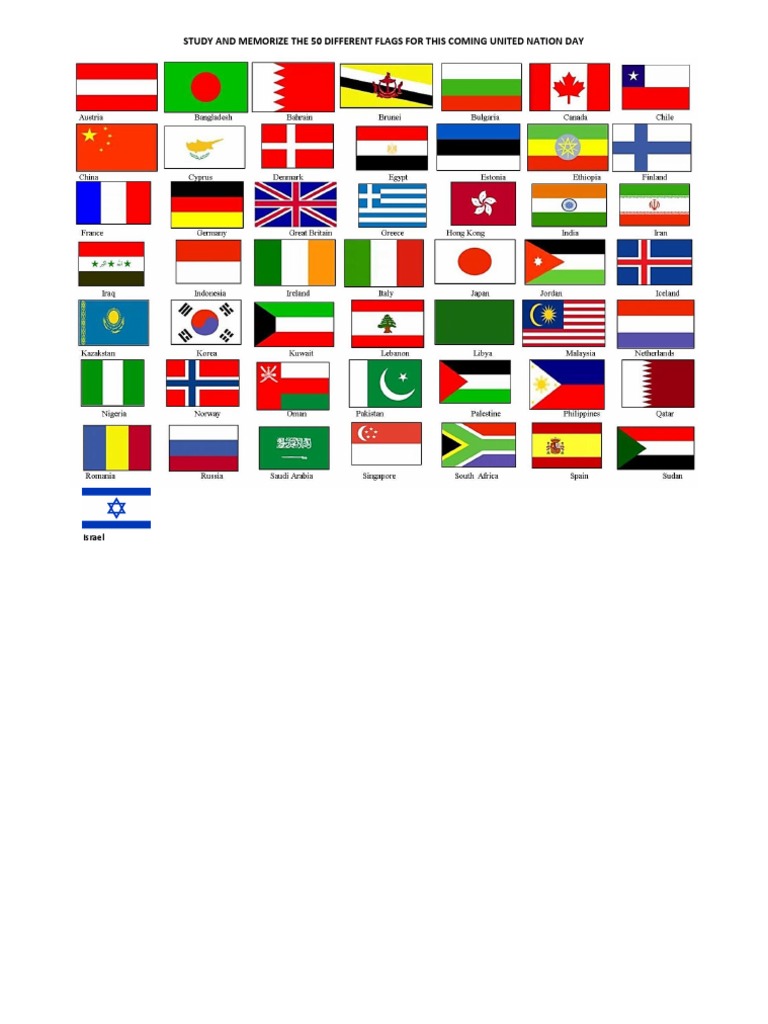 Study and Memorize The 50 Different Flags For This Coming United Nation ...