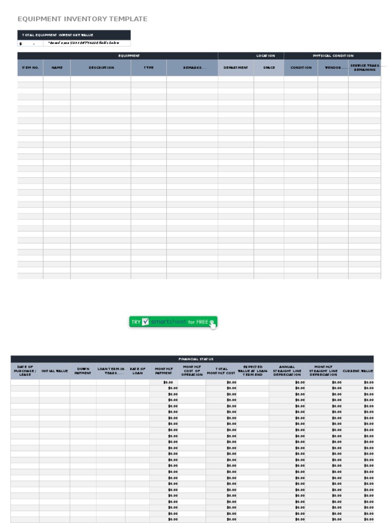 Equipment Inventory Management Template | PDF | Inventory | Depreciation